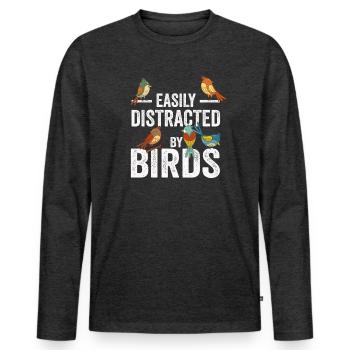 Facilement distrait par les oiseaux Bird Lover - T-shirt manches longues Premium bio Homme - anthracite chiné - Devant - Nico (187cm)