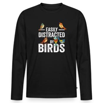 Facilement distrait par les oiseaux Bird Lover - T-shirt manches longues Premium bio Homme - noir - Devant - Nico (187cm)