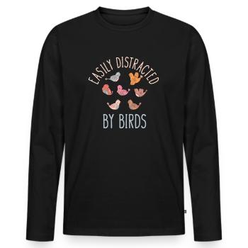 Easily Distracted By Birds Bird Lover - Men's Premium Organic Long Sleeve Shirt - black - Front - Nico (187cm)