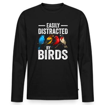 Facilement distrait par les oiseaux Bird Lover - T-shirt manches longues Premium bio Homme - noir - Devant - Nico (187cm)