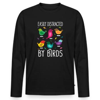 Leicht abgelenkt von Vögeln Vogelliebhaber - Männer Premium Bio Langarmshirt - Schwarz - Vorne - Nico (187cm)