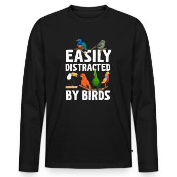 Facilement distrait par les oiseaux Bird Lover - T-shirt manches longues Premium bio Homme - noir - Devant - Nico (187cm)