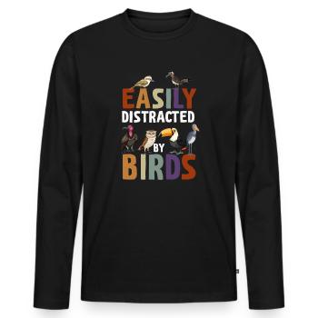 Easily Distracted By Birds Bird Lover - Men's Premium Organic Long Sleeve Shirt - black - Front - Nico (187cm)