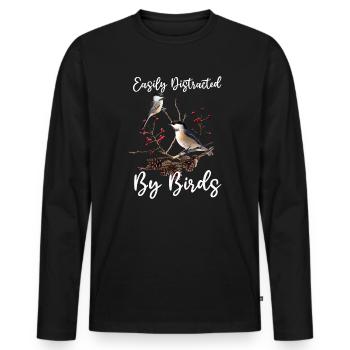 Facilement distrait par les oiseaux Bird Lover - T-shirt manches longues Premium bio Homme - noir - Devant - Nico (187cm)