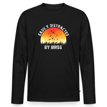 Easily Distracted By Birds Bird Lover - Men's Premium Organic Long Sleeve Shirt - black - Front - Nico (187cm)