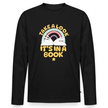 Werfen Sie einen Blick darauf, dass es in einem Buch ist, das Bücherwurm liest - Männer Premium Bio Langarmshirt - Schwarz - Vorne - Nico (187cm)