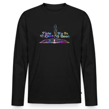 Werfen Sie einen Blick darauf, dass es in einem Buch ist, das Bücherwurm liest - Männer Premium Bio Langarmshirt - Schwarz - Vorne - Nico (187cm)