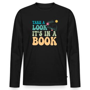 Jetez un oeil, c'est dans un livre, rat de bibliothèque en train de lire - T-shirt manches longues Premium bio Homme - noir - Devant - Nico (187cm)