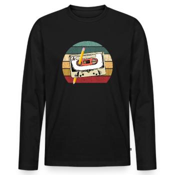 80's Cassette Tape 1990s Pencil Winding Cassette - Men's Premium Organic Long Sleeve Shirt - black - Front - Nico (187cm)