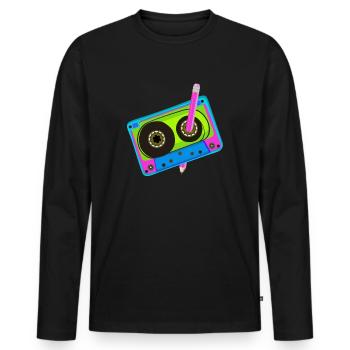 80's Cassette Tape 1990s Pencil Winding Cassette - Men's Premium Organic Long Sleeve Shirt - black - Front - Nico (187cm)