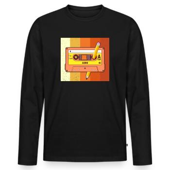 80's Cassette Tape 1990s Pencil Winding Cassette - Men's Premium Organic Long Sleeve Shirt - black - Front - Nico (187cm)