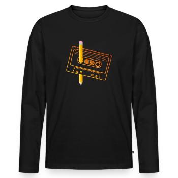 80's Cassette Tape 1990s Pencil Winding Cassette - Men's Premium Organic Long Sleeve Shirt - black - Front - Nico (187cm)
