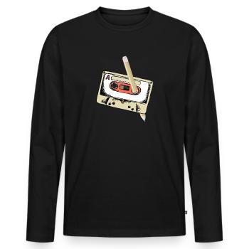 80's Cassette Tape 1990s Pencil Winding Cassette - Men's Premium Organic Long Sleeve Shirt - black - Front - Nico (187cm)