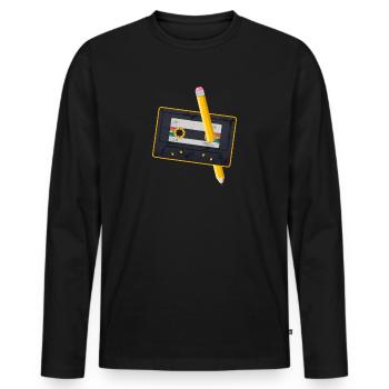 80's Cassette Tape 1990s Pencil Winding Cassette - Men's Premium Organic Long Sleeve Shirt - black - Front - Nico (187cm)