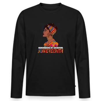 Juneteenth 1865 Remembering My Ancestors - Men's Premium Organic Long Sleeve Shirt - black - Front - Nico (187cm)