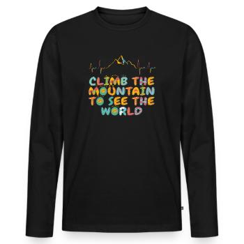 Erklimmen Sie den Berg, um die Welt zu sehen - Männer Premium Bio Langarmshirt - Schwarz - Vorne - Nico (187cm)