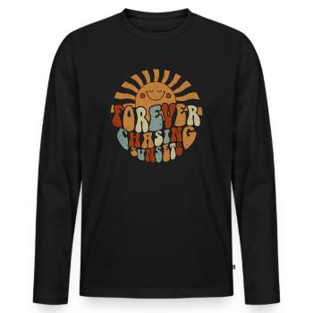 Für immer auf der Jagd nach Sonnenuntergängen Retro-Sommerurlaub - Männer Premium Bio Langarmshirt - Schwarz - Vorne - Nico (187cm)
