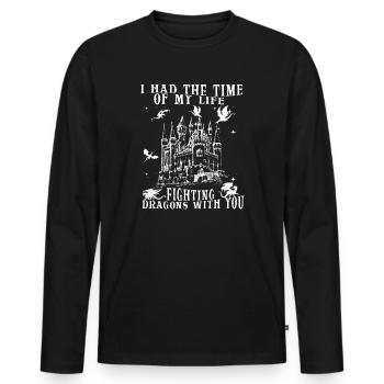 J’ai passé le meilleur moment de ma vie à combattre des dragons - T-shirt manches longues Premium bio Homme - noir - Devant - Nico (187cm)