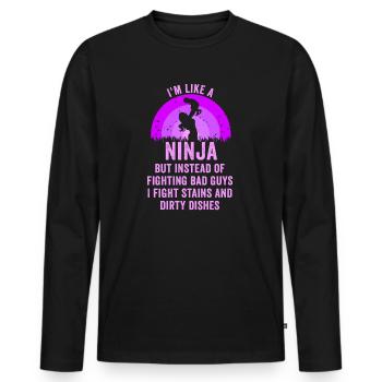 Comme une femme au foyer ninja - T-shirt manches longues Premium bio Homme - noir - Devant - Nico (187cm)
