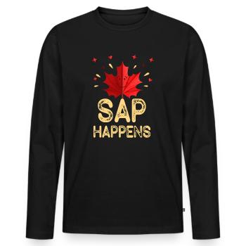 Maple Syrup Tree Tapping Funny Autumn Pancake - Men's Premium Organic Long Sleeve Shirt - black - Front - Nico (187cm)