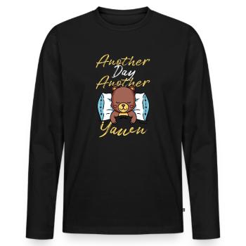 First Caffeine Vibes Another Day Yawn Meets Coffee - Men's Premium Organic Long Sleeve Shirt - black - Front - Nico (187cm)