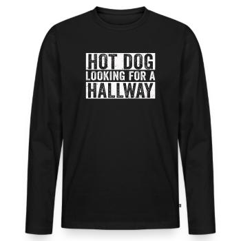 Hot Dog auf der Suche nach einem Flur - Männer Premium Bio Langarmshirt - Schwarz - Vorne - Nico (187cm)