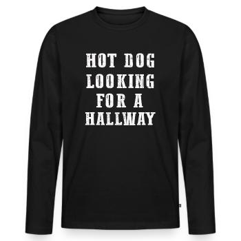 Hot Dog auf der Suche nach einem Flur - Männer Premium Bio Langarmshirt - Schwarz - Vorne - Nico (187cm)