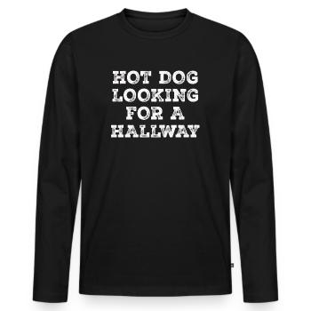 Hot Dog auf der Suche nach einem Flur - Männer Premium Bio Langarmshirt - Schwarz - Vorne - Nico (187cm)