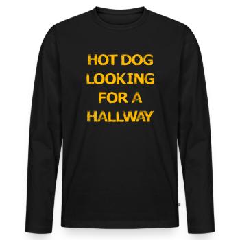 Hot Dog auf der Suche nach einem Flur - Männer Premium Bio Langarmshirt - Schwarz - Vorne - Nico (187cm)