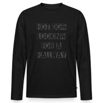 Hot Dog auf der Suche nach einem Flur - Männer Premium Bio Langarmshirt - Schwarz - Vorne - Nico (187cm)