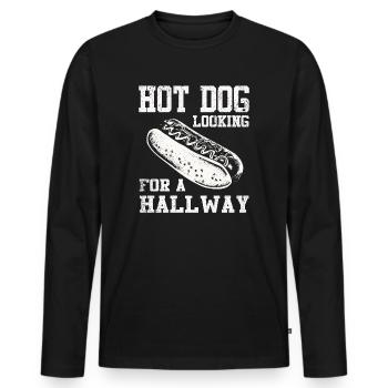 Hot Dog auf der Suche nach einem Flur - Männer Premium Bio Langarmshirt - Schwarz - Vorne - Nico (187cm)