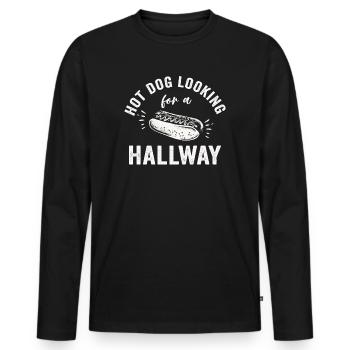 Hot Dog auf der Suche nach einem Flur - Männer Premium Bio Langarmshirt - Schwarz - Vorne - Nico (187cm)