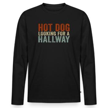 Hot Dog auf der Suche nach einem Flur - Männer Premium Bio Langarmshirt - Schwarz - Vorne - Nico (187cm)