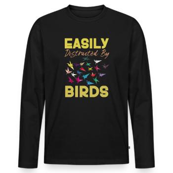 Leicht abgelenkt von Vögeln Vogelliebhaber - Männer Premium Bio Langarmshirt - Schwarz - Vorne - Nico (187cm)