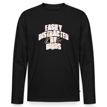 Facilement distrait par les oiseaux Amateur d’oiseaux - T-shirt manches longues Premium bio Homme - noir - Devant - Nico (187cm)