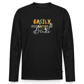 Facilement distrait par les oiseaux Amateur d’oiseaux - T-shirt manches longues Premium bio Homme - noir - Devant - Nico (187cm)