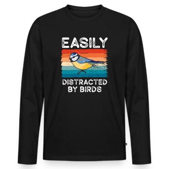 Easily Distracted By Birds Bird Lover - Men's Premium Organic Long Sleeve Shirt - black - Front - Nico (187cm)