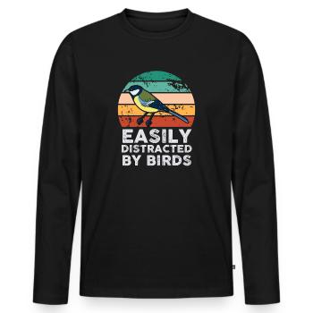 Easily Distracted By Birds Bird Lover - Men's Premium Organic Long Sleeve Shirt - black - Front - Nico (187cm)