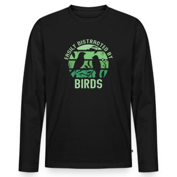 Facilement distrait par les oiseaux Amateur d’oiseaux - T-shirt manches longues Premium bio Homme - noir - Devant - Nico (187cm)