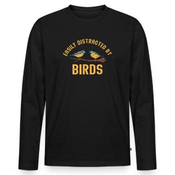 Facilement distrait par les oiseaux Amateur d’oiseaux - T-shirt manches longues Premium bio Homme - noir - Devant - Nico (187cm)