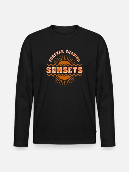 Für immer auf der Jagd nach Sonnenuntergängen Retro-Sommerurlaub - Männer Premium Bio Langarmshirt - Schwarz