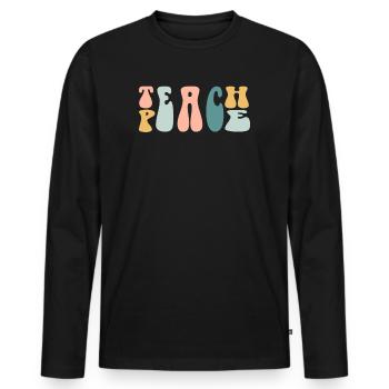 Teach Peace Word Game Groovy Hippie Teacher - Männer Premium Bio Langarmshirt - Schwarz - Vorne - Nico (187cm)