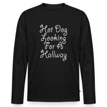 Hot Dog auf der Suche nach einem Flur - Männer Premium Bio Langarmshirt - Schwarz - Vorne - Nico (187cm)