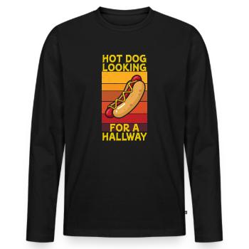Hot Dog auf der Suche nach einem Flur - Männer Premium Bio Langarmshirt - Schwarz - Vorne - Nico (187cm)