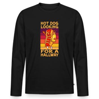 Hot Dog auf der Suche nach einem Flur - Männer Premium Bio Langarmshirt - Schwarz - Vorne - Nico (187cm)