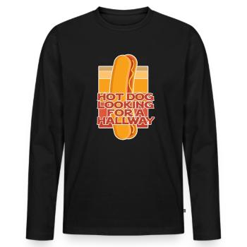 Hot Dog auf der Suche nach einem Flur - Männer Premium Bio Langarmshirt - Schwarz - Vorne - Nico (187cm)