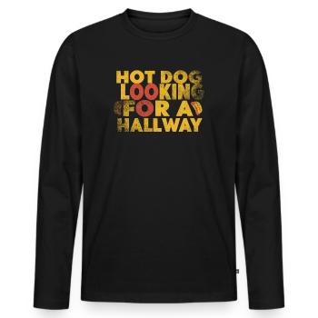 Hot Dog auf der Suche nach einem Flur - Männer Premium Bio Langarmshirt - Schwarz - Vorne - Nico (187cm)
