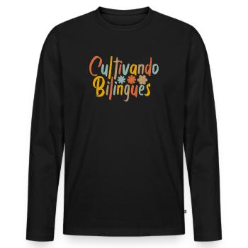 Cultivando Bilingües Spanischlehrer Bekleidung - Männer Premium Bio Langarmshirt - Schwarz - Vorne - Nico (187cm)