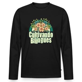 Cultivando Bilingües Spanischlehrer Bekleidung - Männer Premium Bio Langarmshirt - Schwarz - Vorne - Nico (187cm)