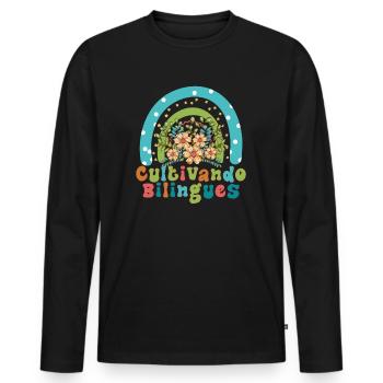 Cultivando Bilingües Spanischlehrer Bekleidung - Männer Premium Bio Langarmshirt - Schwarz - Vorne - Nico (187cm)